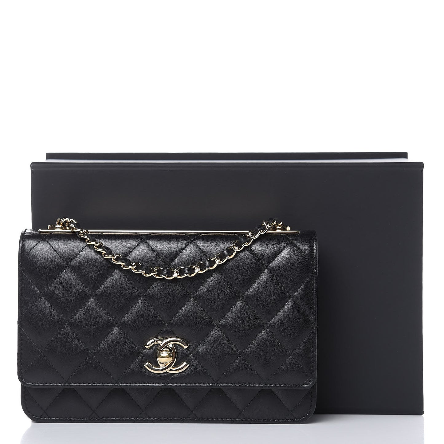 Lambskin Quilted Trendy CC Wallet On Chain WOC Black