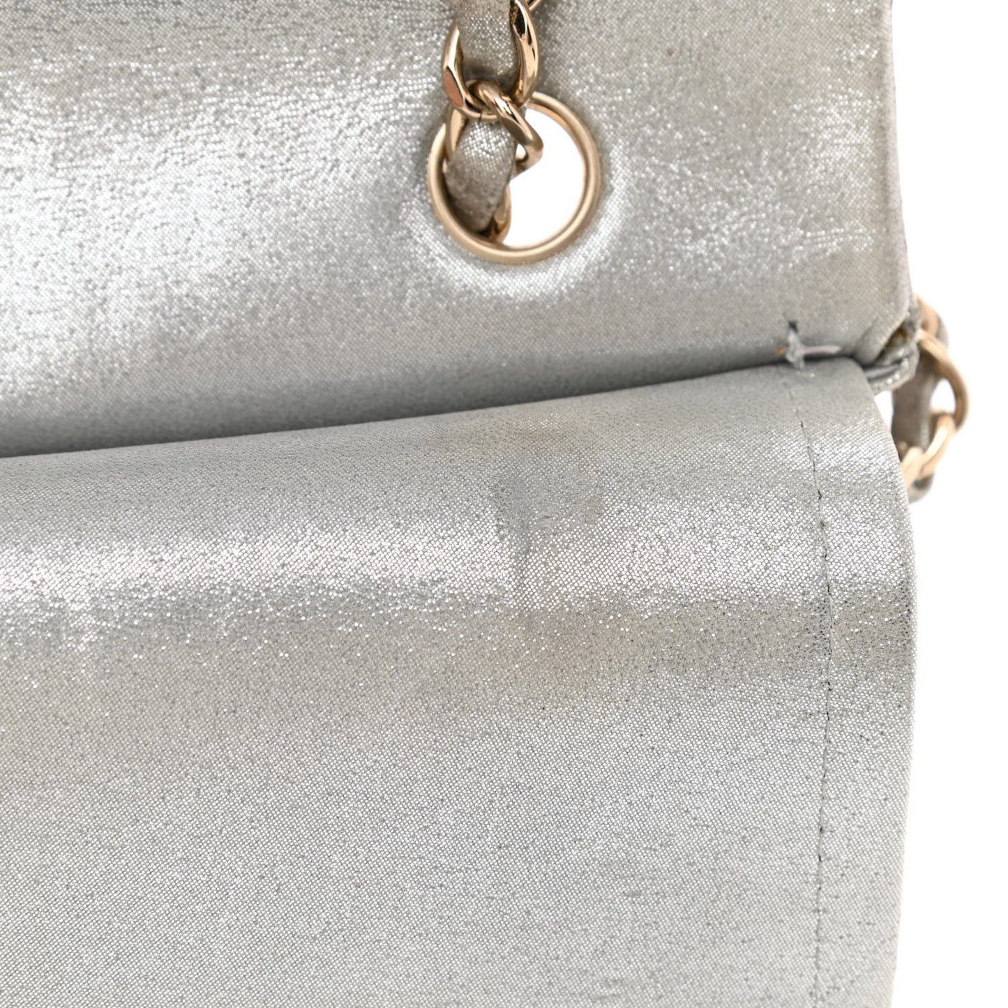 Iridescent Calfskin Medium Double Flap Silver