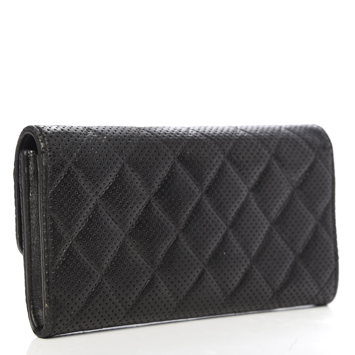 Chanel Perforated Lambskin Quilted Large Gusset Flap Wallet Black 3 of 14