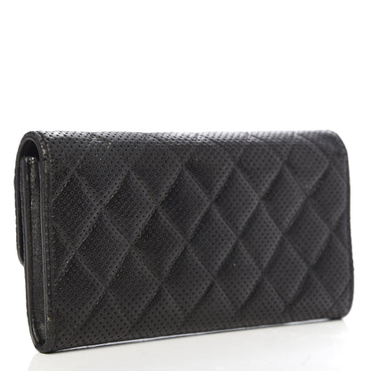 Chanel Perforated Lambskin Quilted Large Gusset Flap Wallet Black 3 of 14