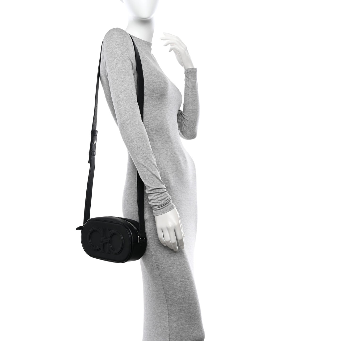 SALVATORE FERRAGAMO Calfskin Double Gancio Crossbody Bag Black