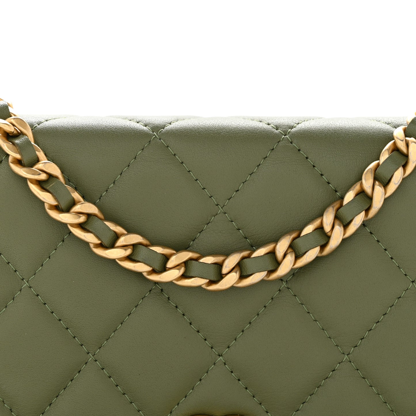 Calfskin Quilted Coco Mail Clutch With Chain Green