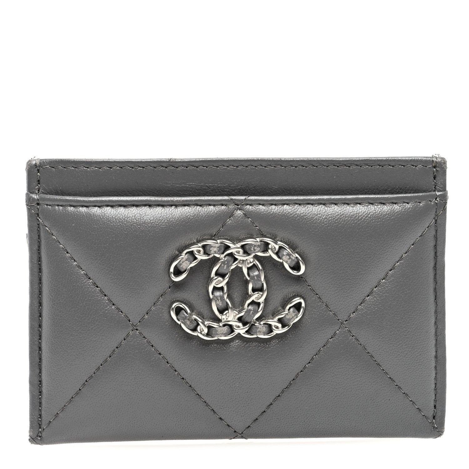Chanel Lambskin Quilted Chanel 19 Card Holder Dark Grey 1 of 7