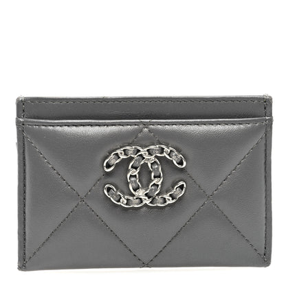 Chanel Lambskin Quilted Chanel 19 Card Holder Dark Grey 1 of 7