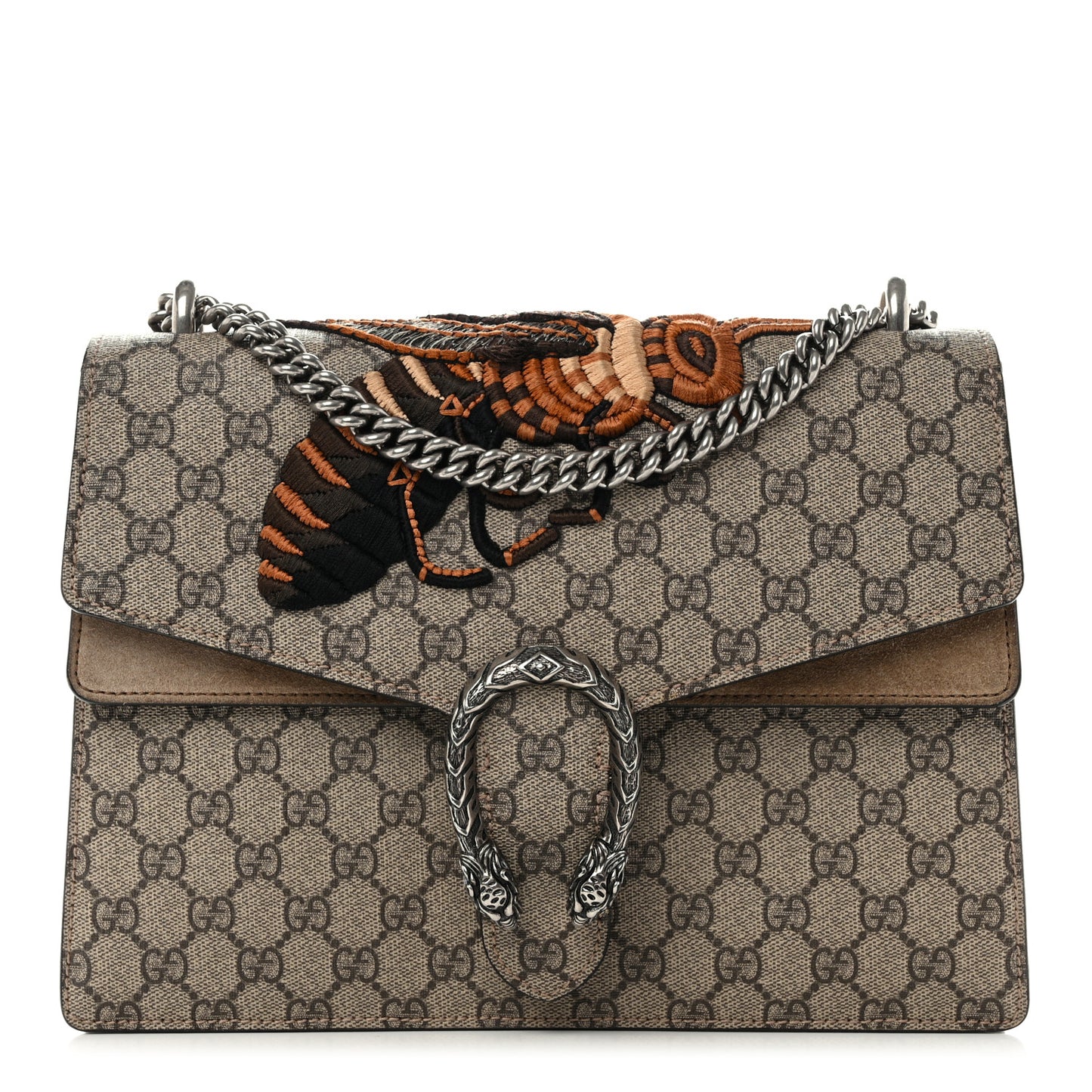 GG Supreme Monogram Bee Embroidered Medium Dionysus Shoulder Bag Taupe