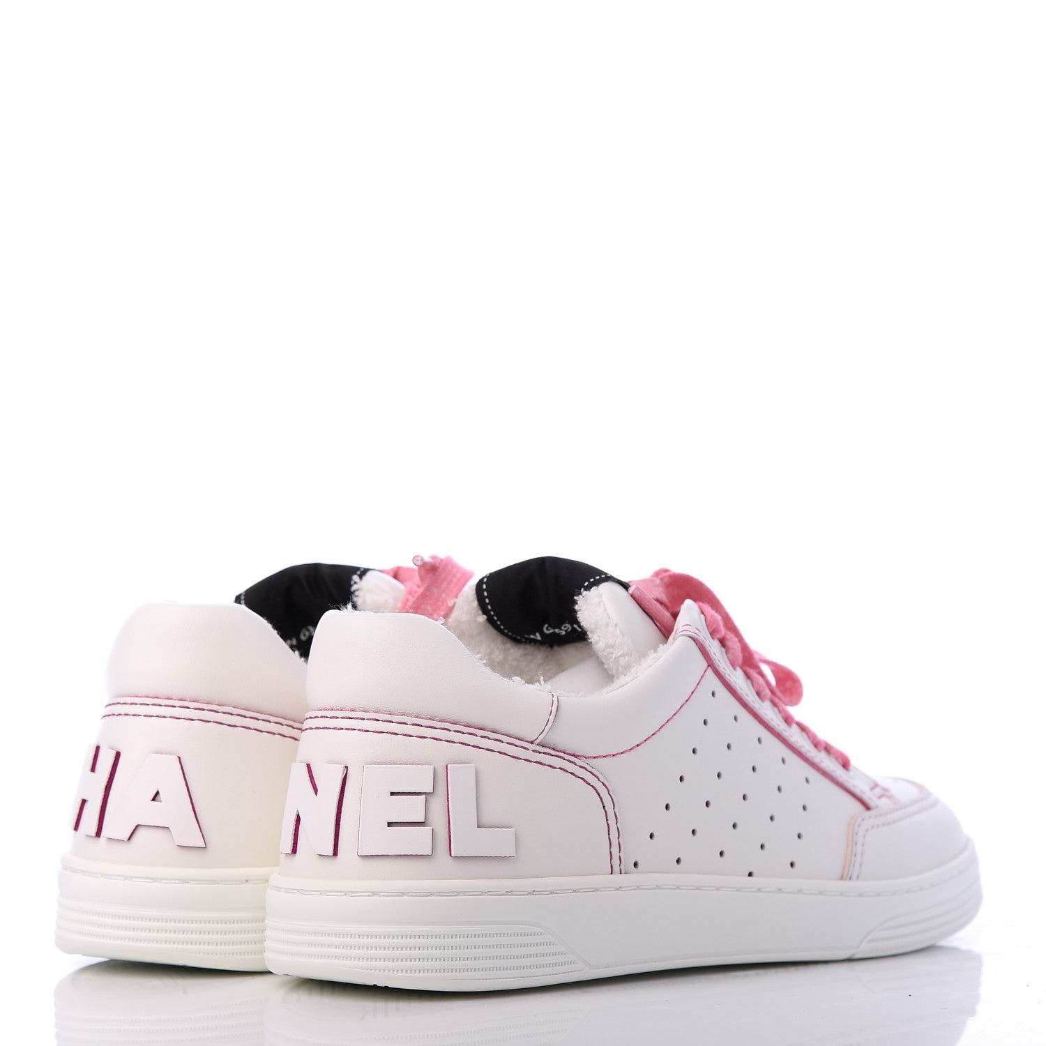 Chanel Calfskin Womens Logo Sneakers 37.5 White Pink 4 of 10