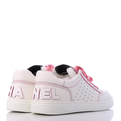 Chanel Calfskin Womens Logo Sneakers 37.5 White Pink 4 of 10