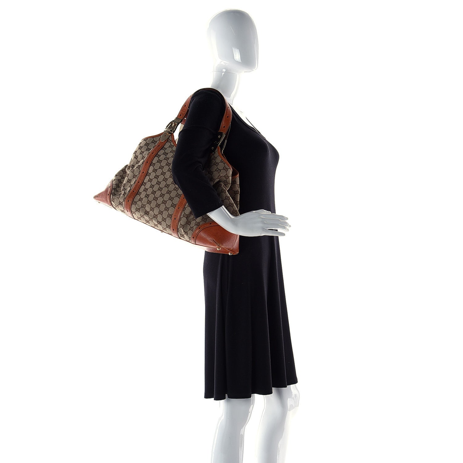 Gucci Monogram Horsebit Large Glam Shoulder Bag Brown 3 of 14