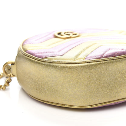 Gucci Metallic Calfskin Matelasse Mini GG Marmont Round Shoulder Bag Gold Pink 8 of 10