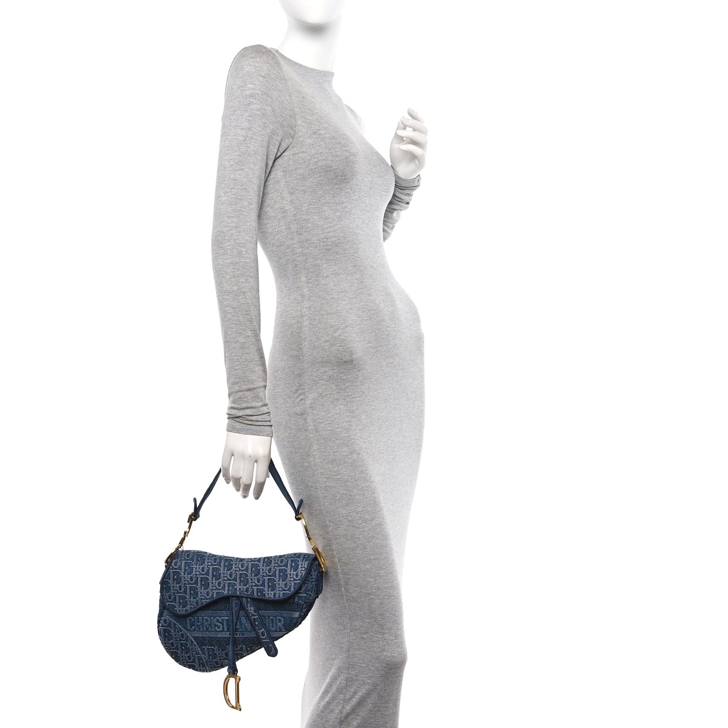 Oblique Embroidered Saddle Bag Denim Blue