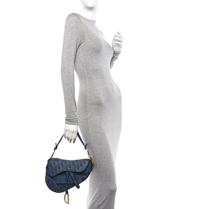 Christian Dior Oblique Embroidered Saddle Bag Denim Blue 2 of 10