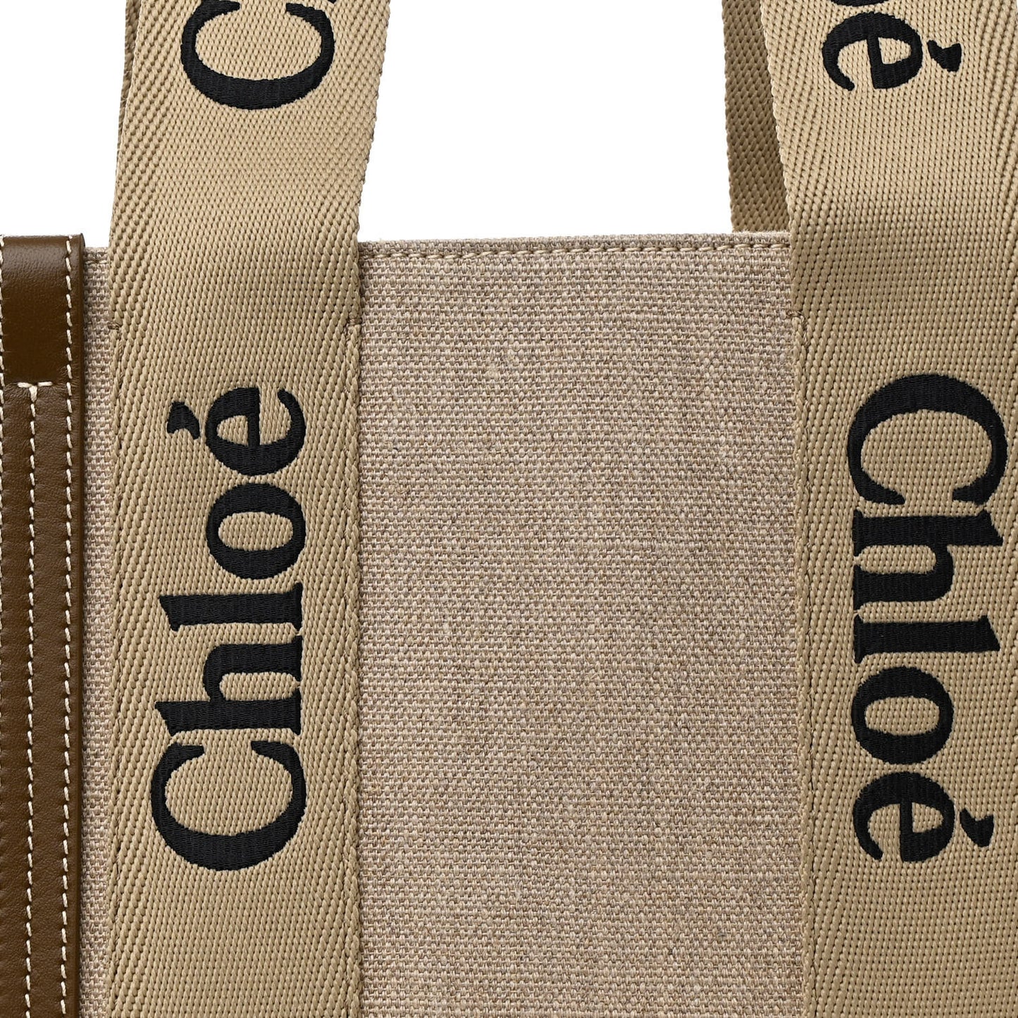 Linen Calfskin Medium Woody Ribbon Tote Bronze Brown