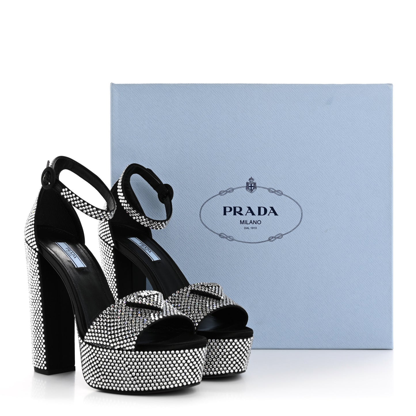 Satin Crystal Triangle Logo 40/135mm Platform Sandals 39 Cristal