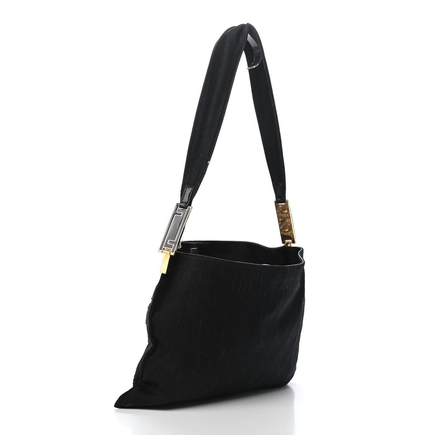 Neoprene Raffia Flower Embroidered Shoulder Bag Black