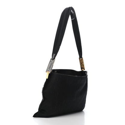 Fendi Neoprene Raffia Flower Embroidered Shoulder Bag Black 2 of 9