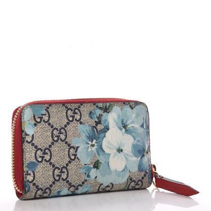 Gucci GG Supreme Monogram Blooms Zip Around Card Case Wallet Beige Blue Navy Hibiscus Red 3 of 9