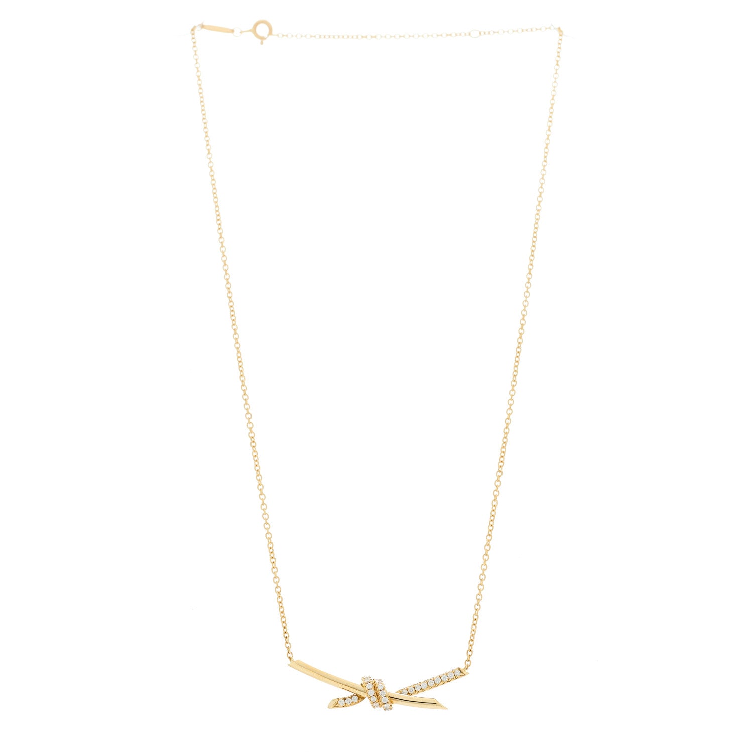 Tiffany 18K Yellow Gold Diamond Knot Necklace 3 of 7
