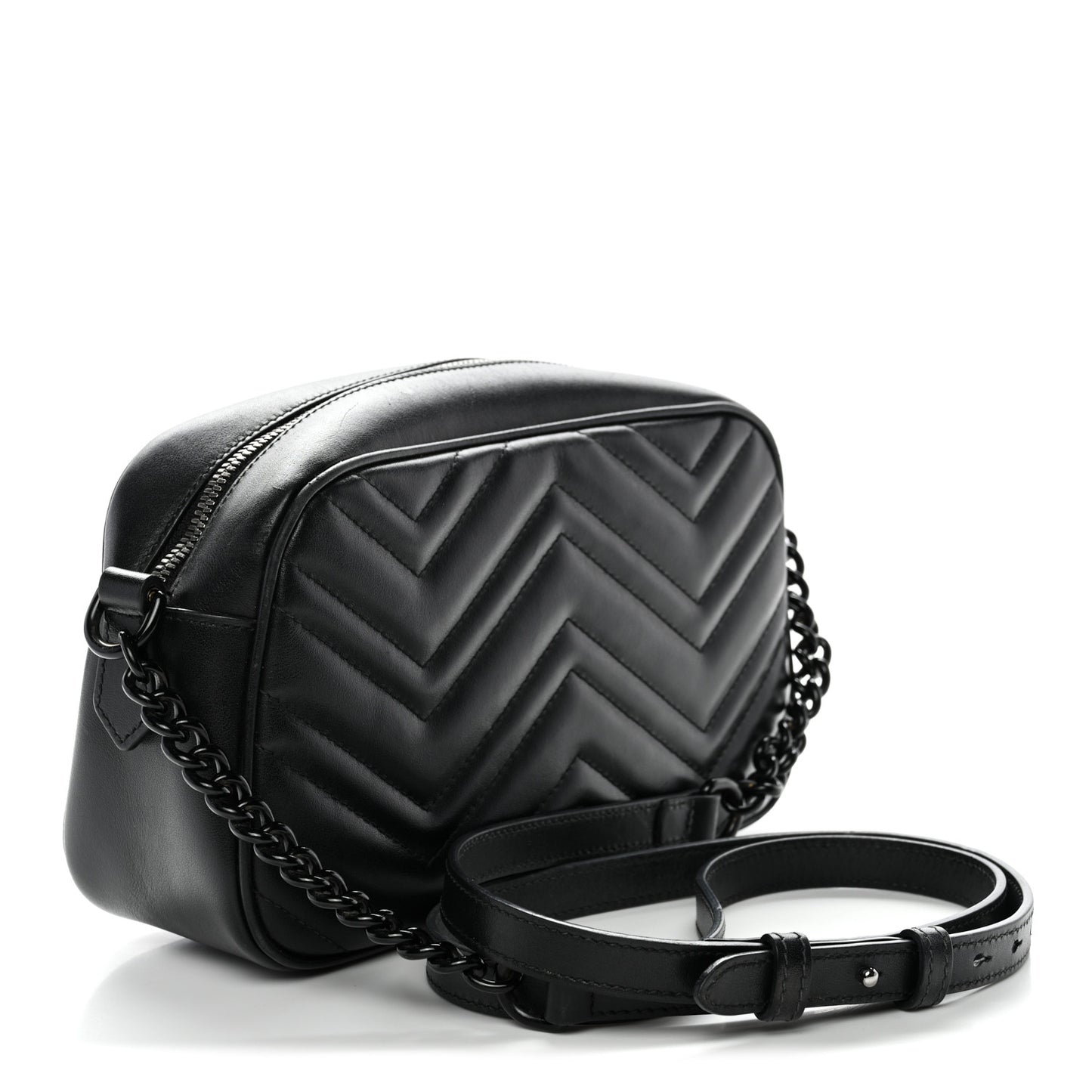 Calfskin Matelasse Monochrome Small GG Marmont Chain Shoulder Bag Black
