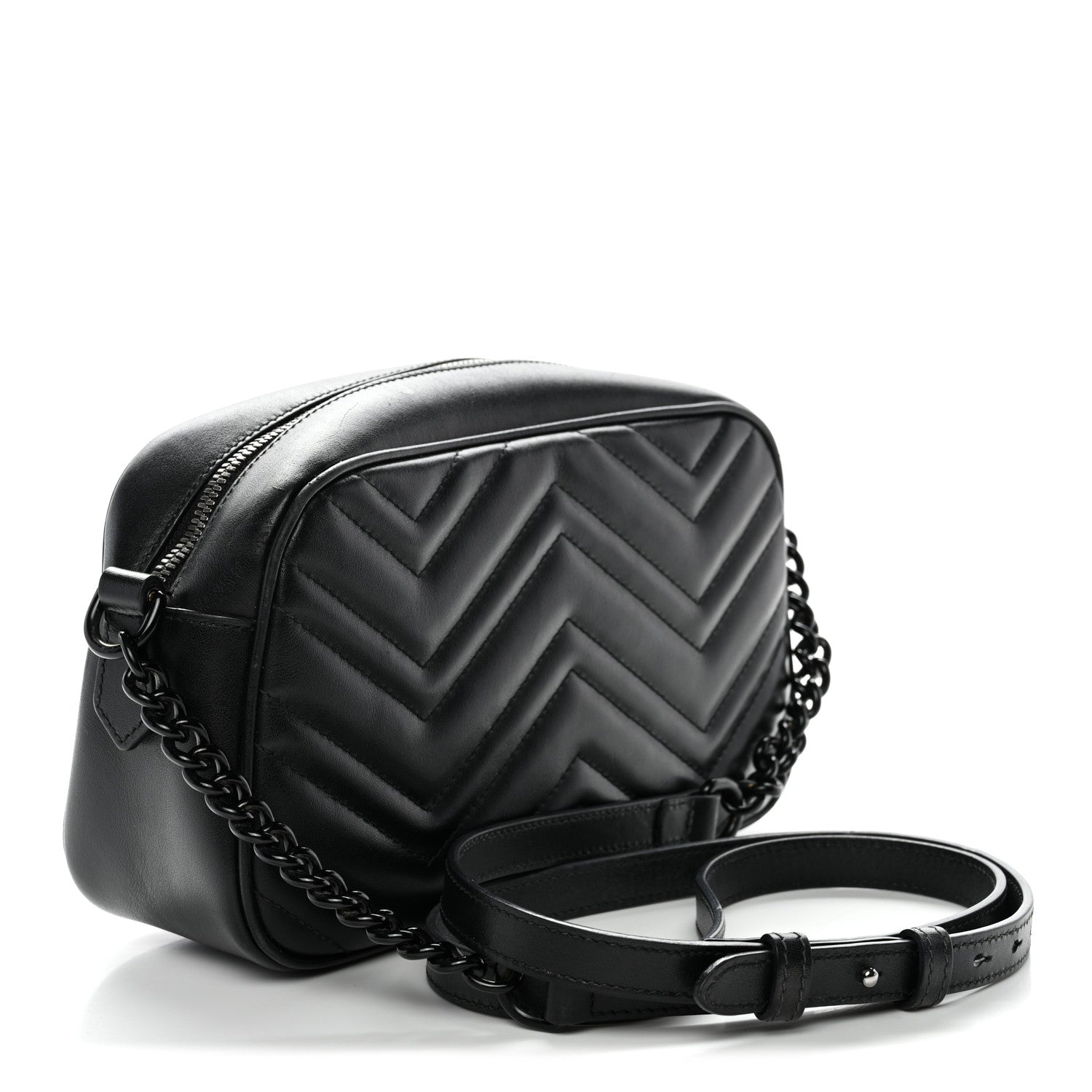 Gucci Calfskin Matelasse Monochrome Small GG Marmont Chain Shoulder Bag Black 3 of 13