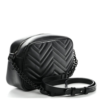 Gucci Calfskin Matelasse Monochrome Small GG Marmont Chain Shoulder Bag Black 3 of 13