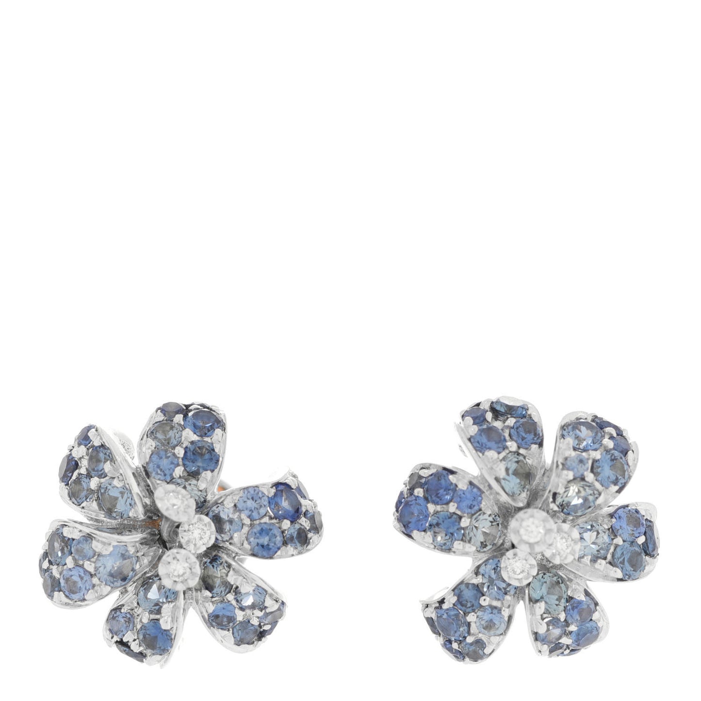 18K Rose White Gold Diamond Blue Sapphire Flora Orchid Stud Earrings