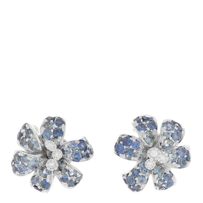 Gucci 18K Rose White Gold Diamond Blue Sapphire Flora Orchid Stud Earrings 1 of 6