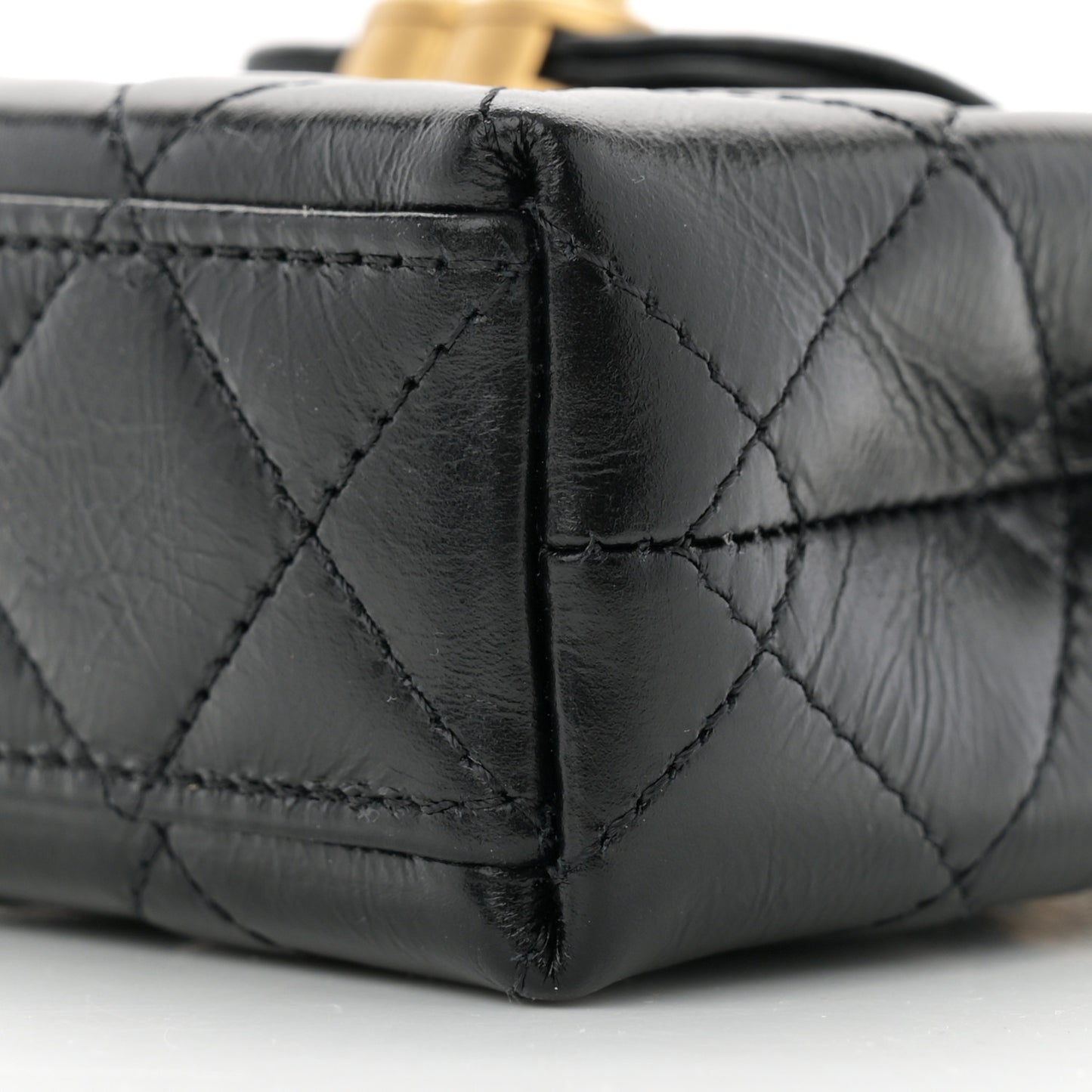 Shiny Aged Calfskin Quilted Mini Nano Kelly Shopper Black