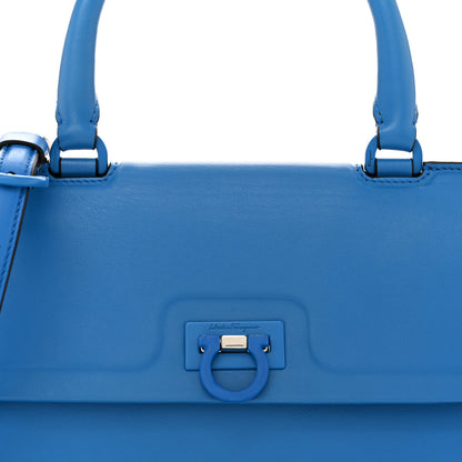 Salvatore Ferragamo Calfskin Gancini Trifolio Top Handle Bag Blue 8 of 12