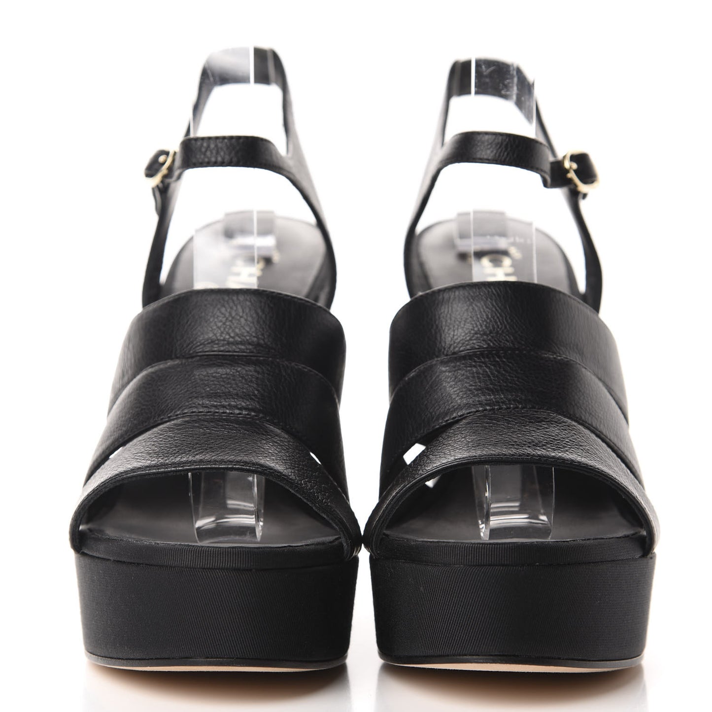 Calfskin Grosgrain Pearl Wedge Sandals 40 Black