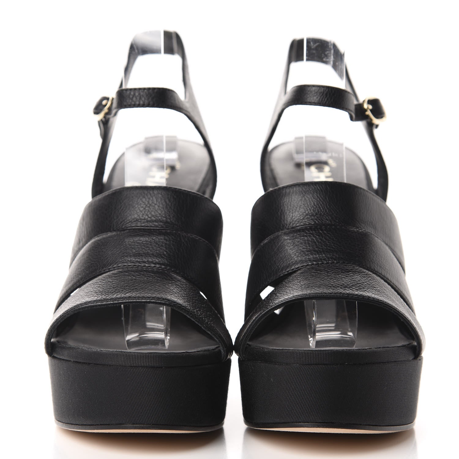 Chanel Calfskin Grosgrain Pearl Wedge Sandals 40 Black 2 of 10