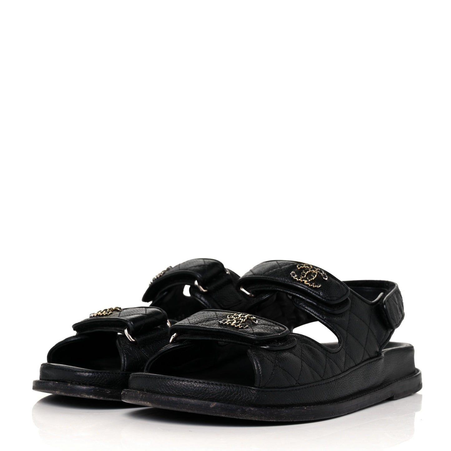 Grained Calfskin Velcro Dad Sandals 37.5 Black