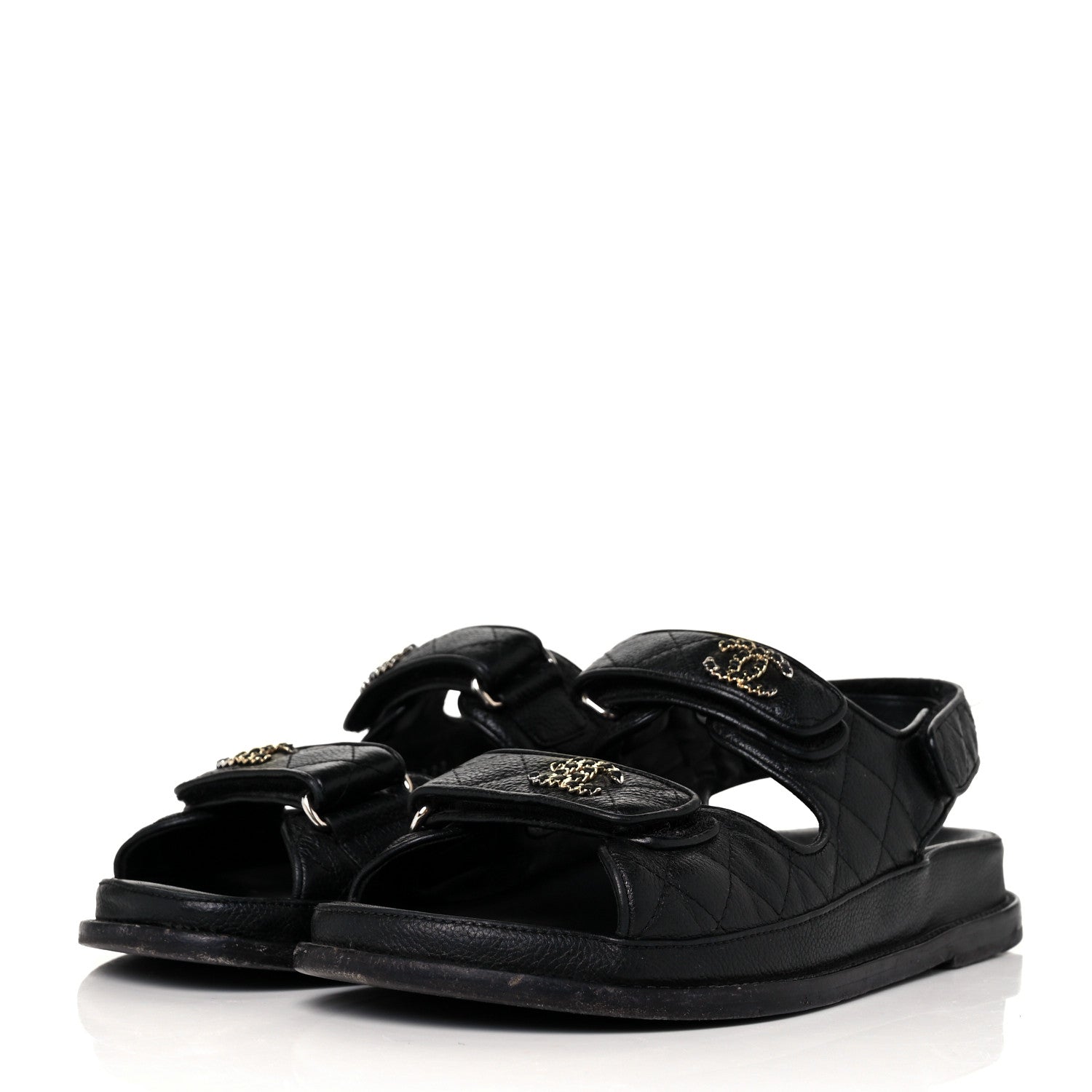 Chanel Grained Calfskin Velcro Dad Sandals 37.5 Black 5 of 20