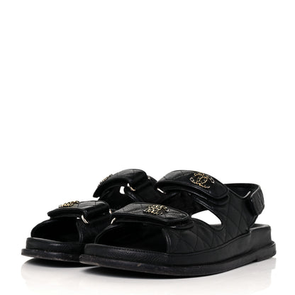 Chanel Grained Calfskin Velcro Dad Sandals 37.5 Black 5 of 20