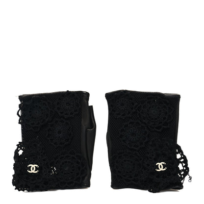 Chanel Lambskin Camellia Fingerless Gloves 7 Black 1 of 5