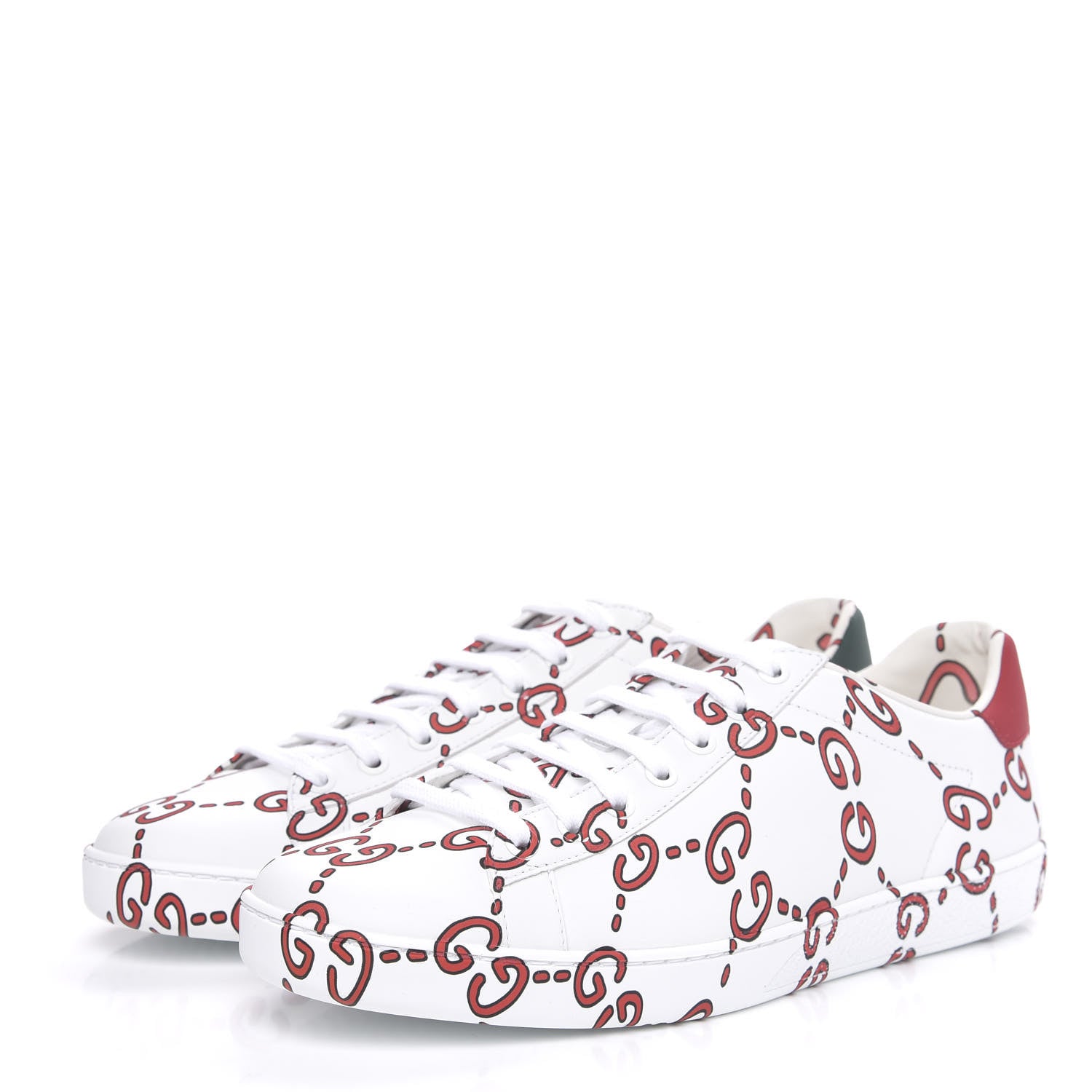 Gucci Calfskin GucciGhost Print Womens Ace Sneakers 39.5 White Hibiscus Red 3 of 10