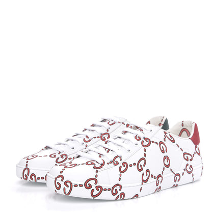 Gucci Calfskin GucciGhost Print Womens Ace Sneakers 39.5 White Hibiscus Red 3 of 10