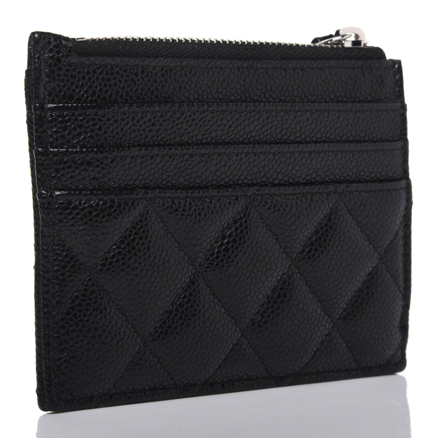 Caviar Quilted CC Zip Card Holder Black