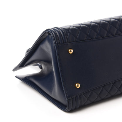 Chanel Calfskin Quilted Boy Shopping Tote Navy Blue 6 of 10