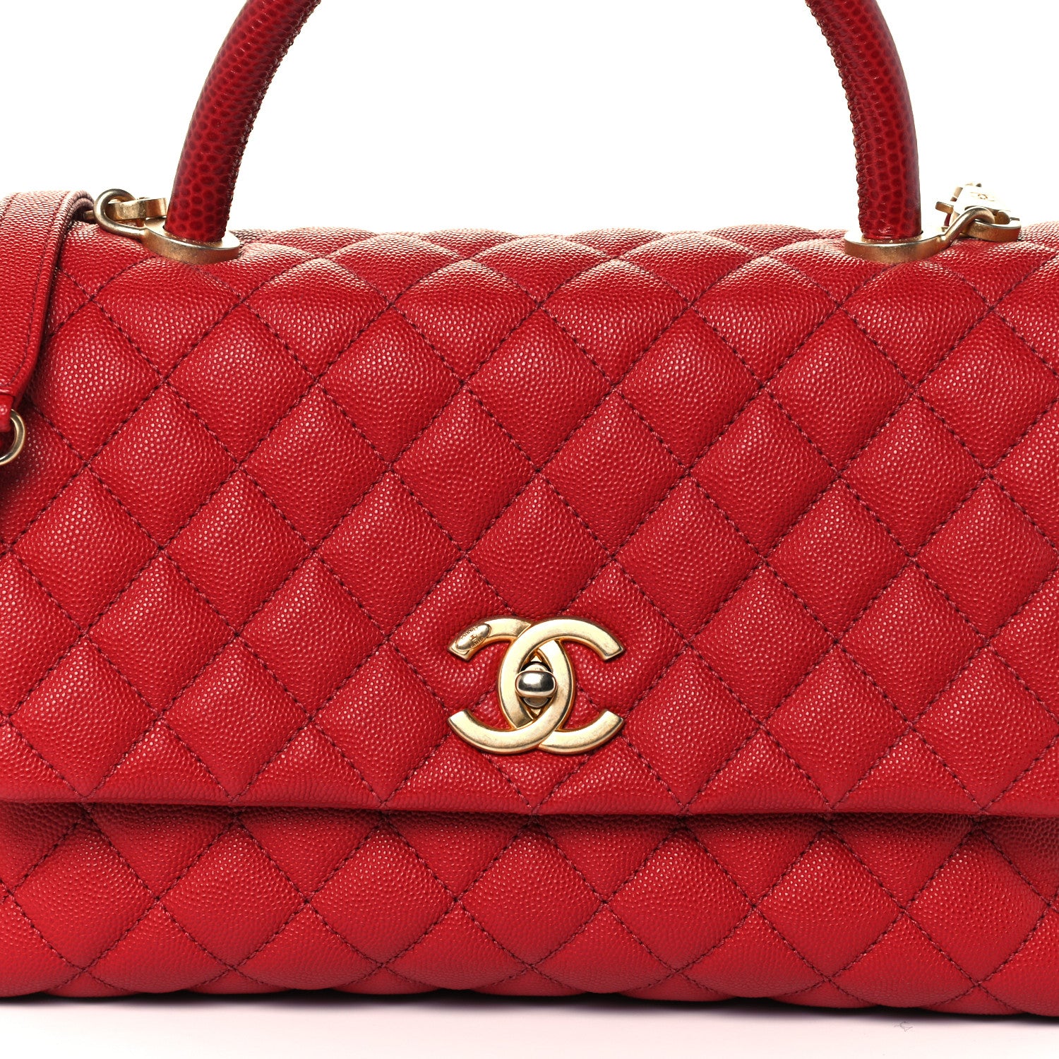 Chanel Caviar Lizard Embossed Quilted Small Coco Handle Flap Red 10 of 10