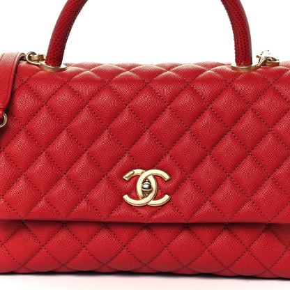 Chanel Caviar Lizard Embossed Quilted Small Coco Handle Flap Red 10 of 10