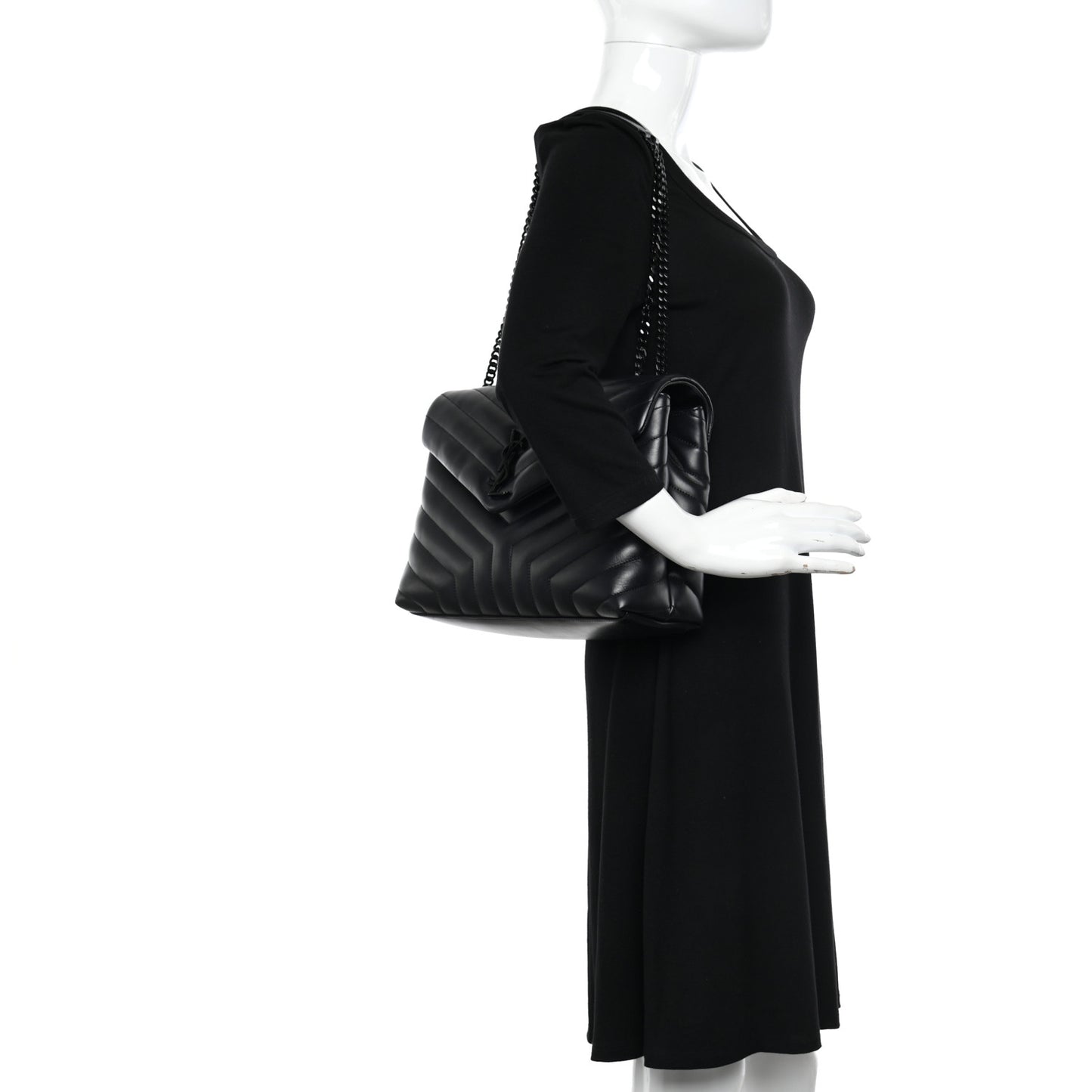 Calfskin Y Quilted Monogram Monochrome Medium Loulou Chain Satchel Black