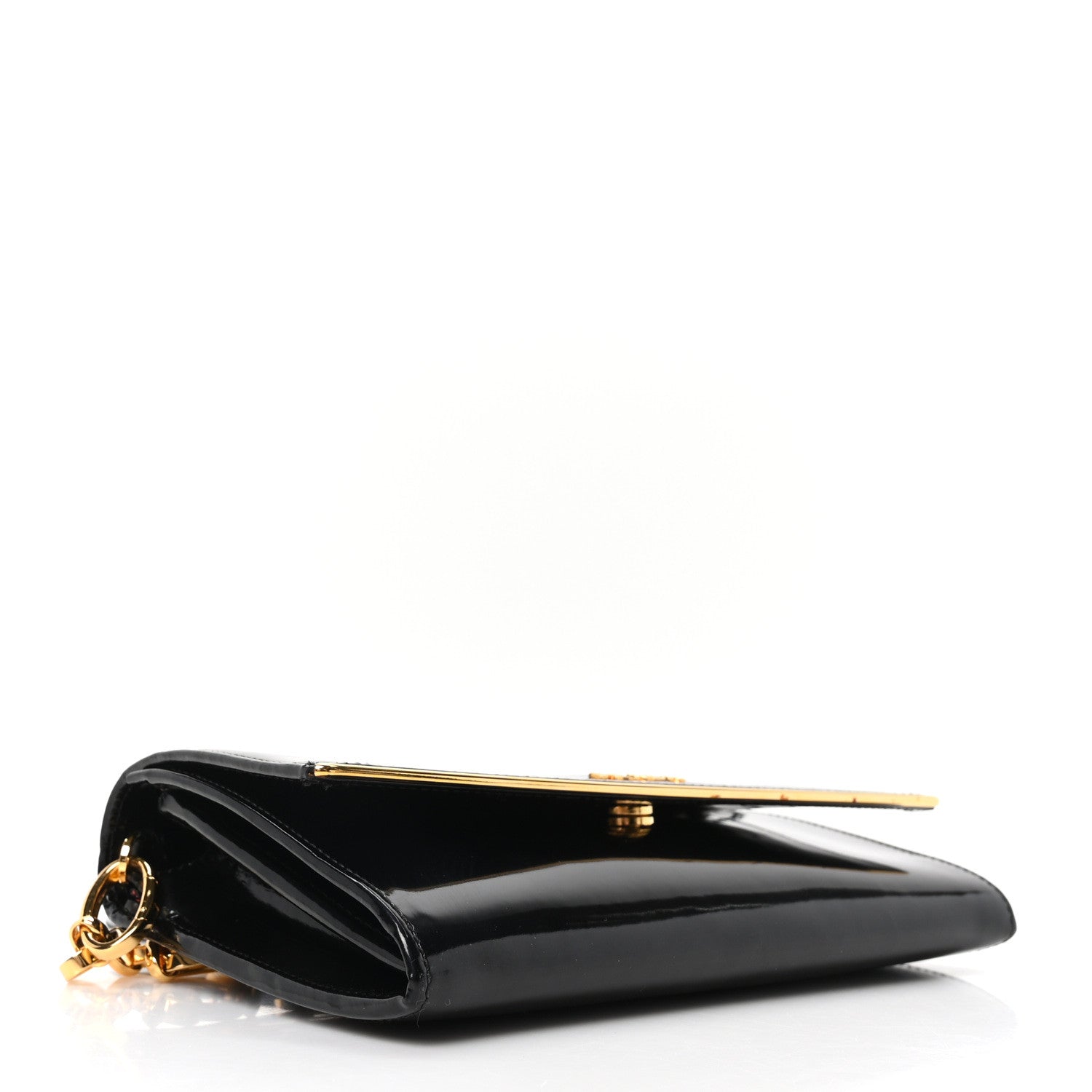 Prada Vernice Metal Bar Chain Wallet Black 4 of 9