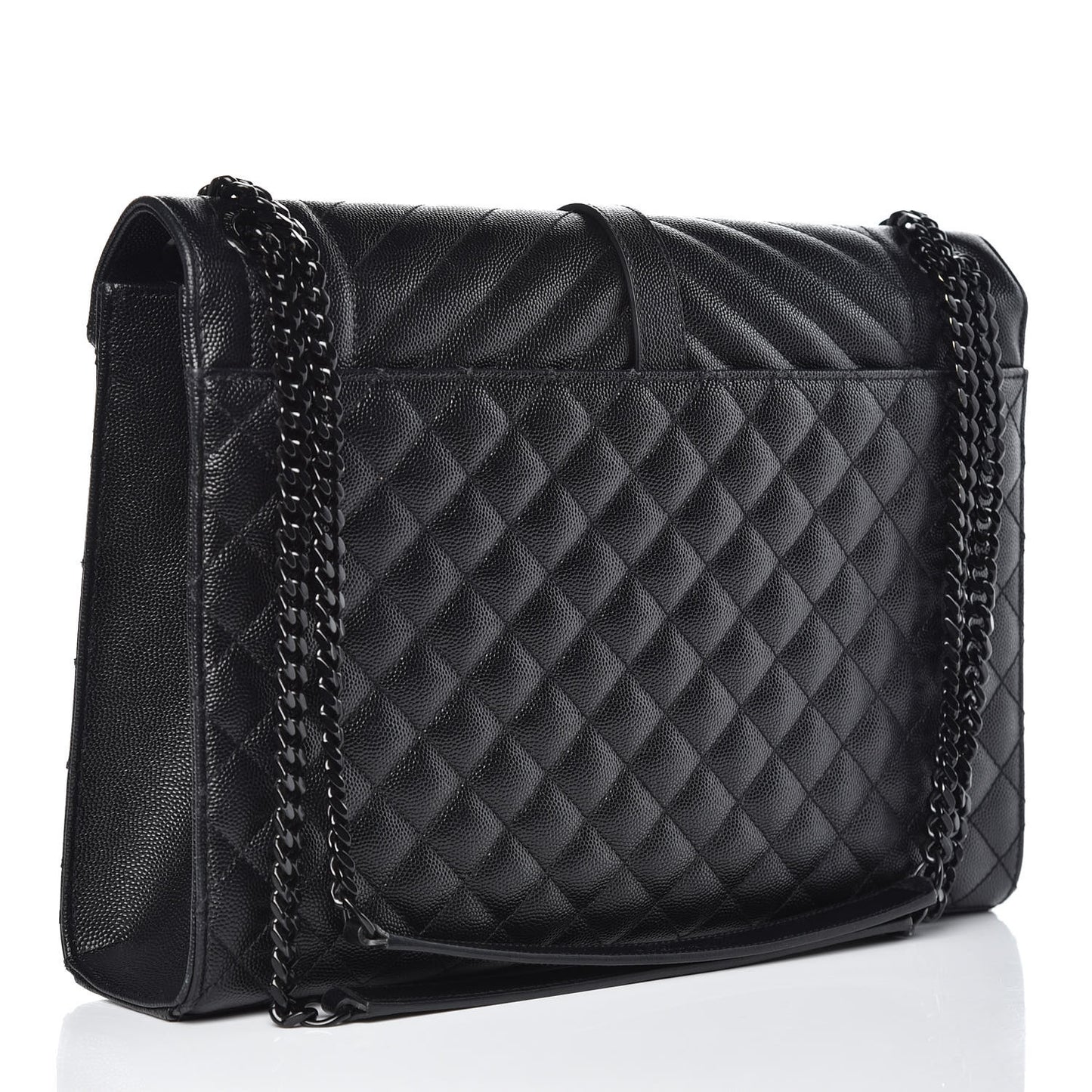 Grain De Poudre Textured Mixed Matelasse Large Triquilt Monogram Monochrome Satchel Black