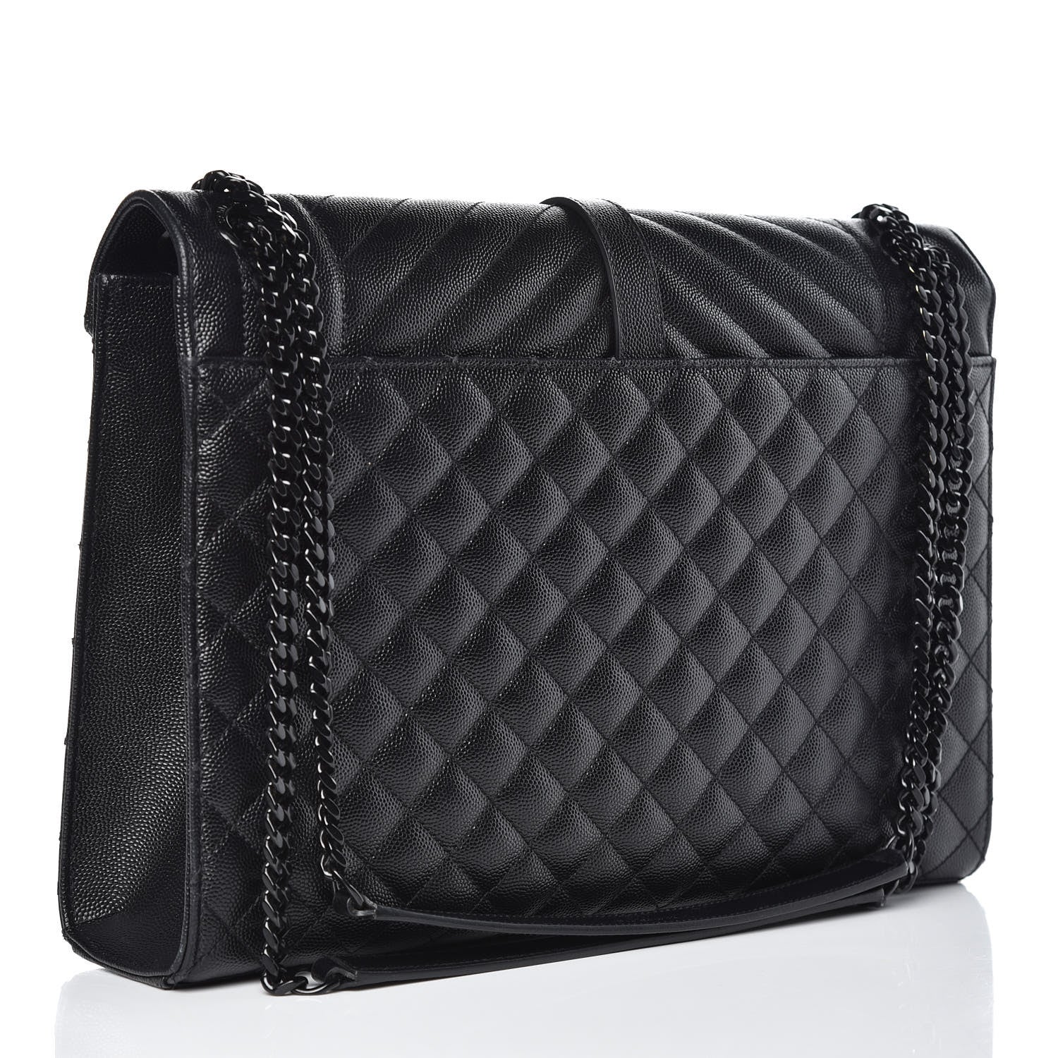 Saint Laurent Grain De Poudre Textured Mixed Matelasse Large Triquilt Monogram Monochrome Satchel Black 3 of 14