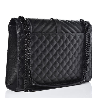 Saint Laurent Grain De Poudre Textured Mixed Matelasse Large Triquilt Monogram Monochrome Satchel Black 3 of 14
