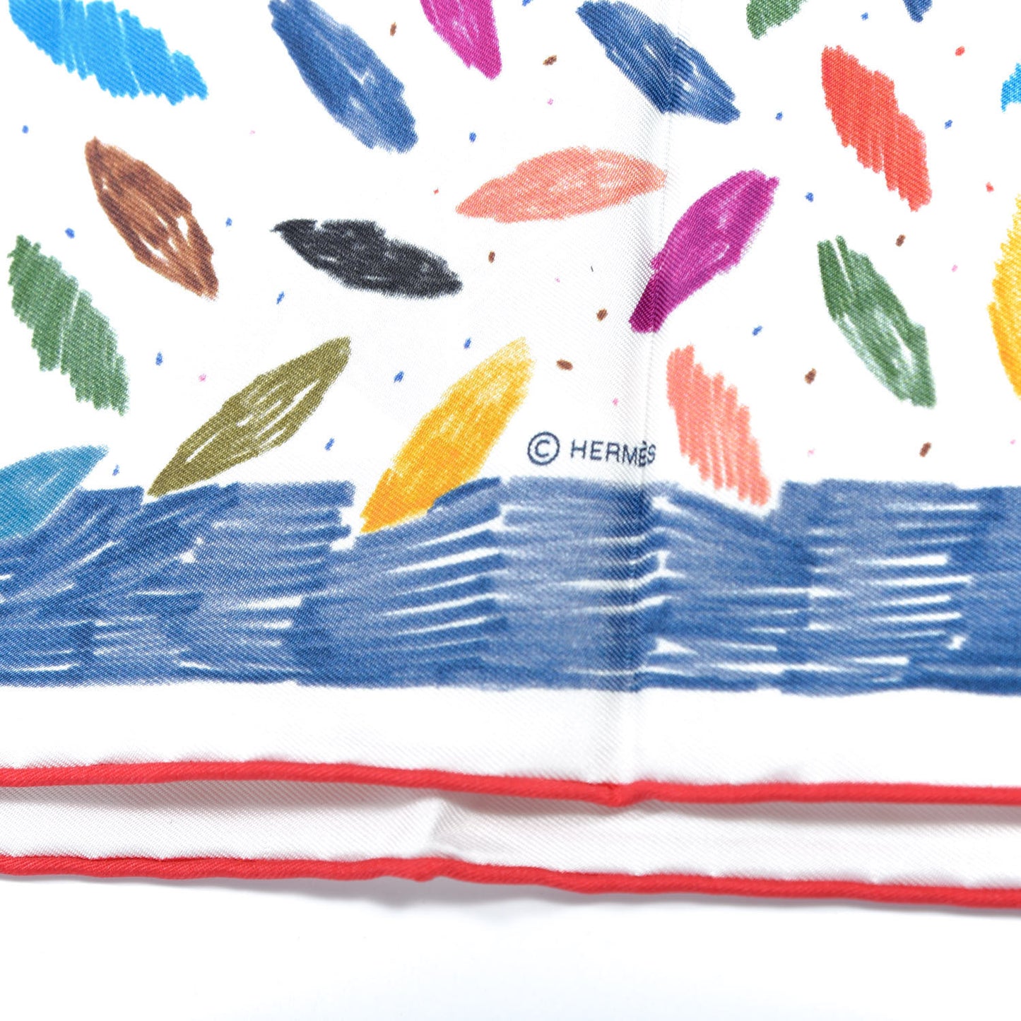 Silk Chacun Fait Son Nid Scarf 90 Bleu Rouge Jaune D'Or