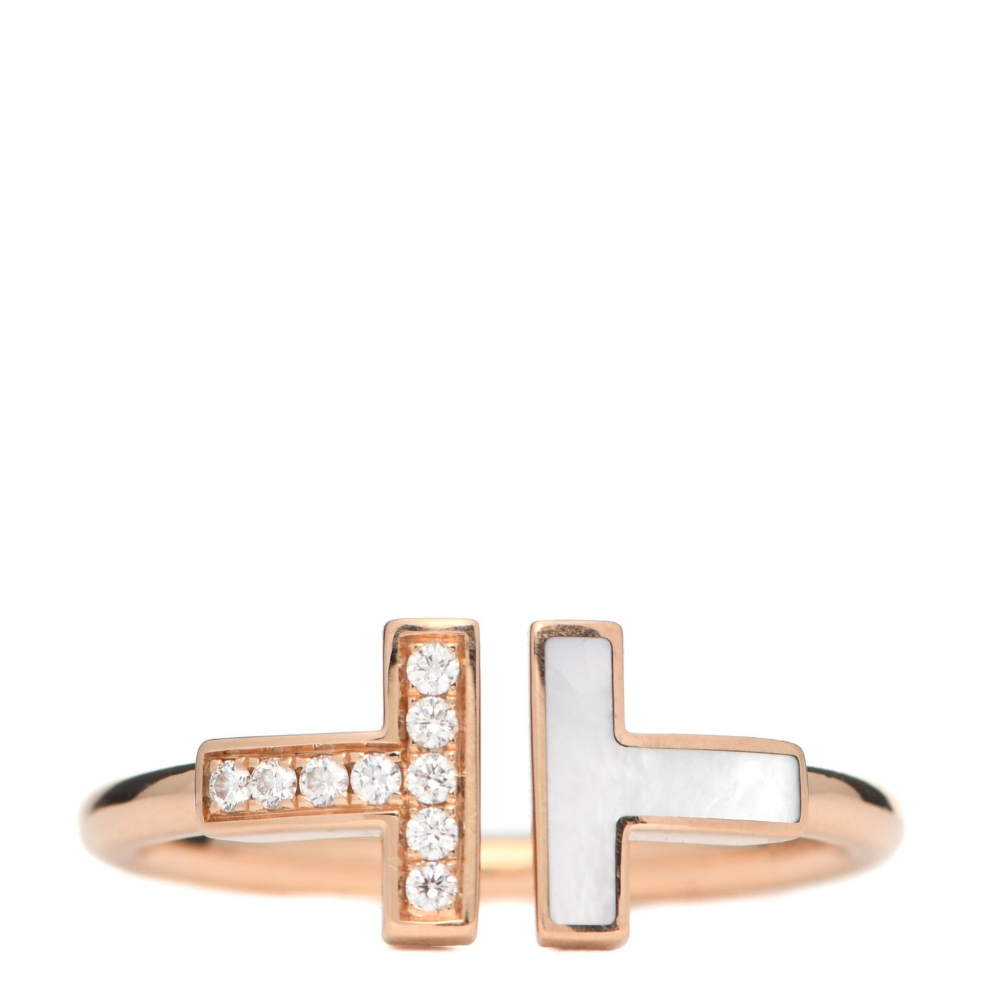 18K Rose Gold Diamond Mother of Pearl T Wire Ring 57 8