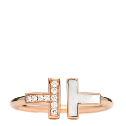 Tiffany 18K Rose Gold Diamond Mother of Pearl T Wire Ring 57 8 1 of 5