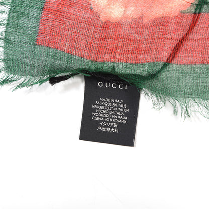 Gucci Wool Silk Floral Web Square Scarf Black Dark Green 3 of 4
