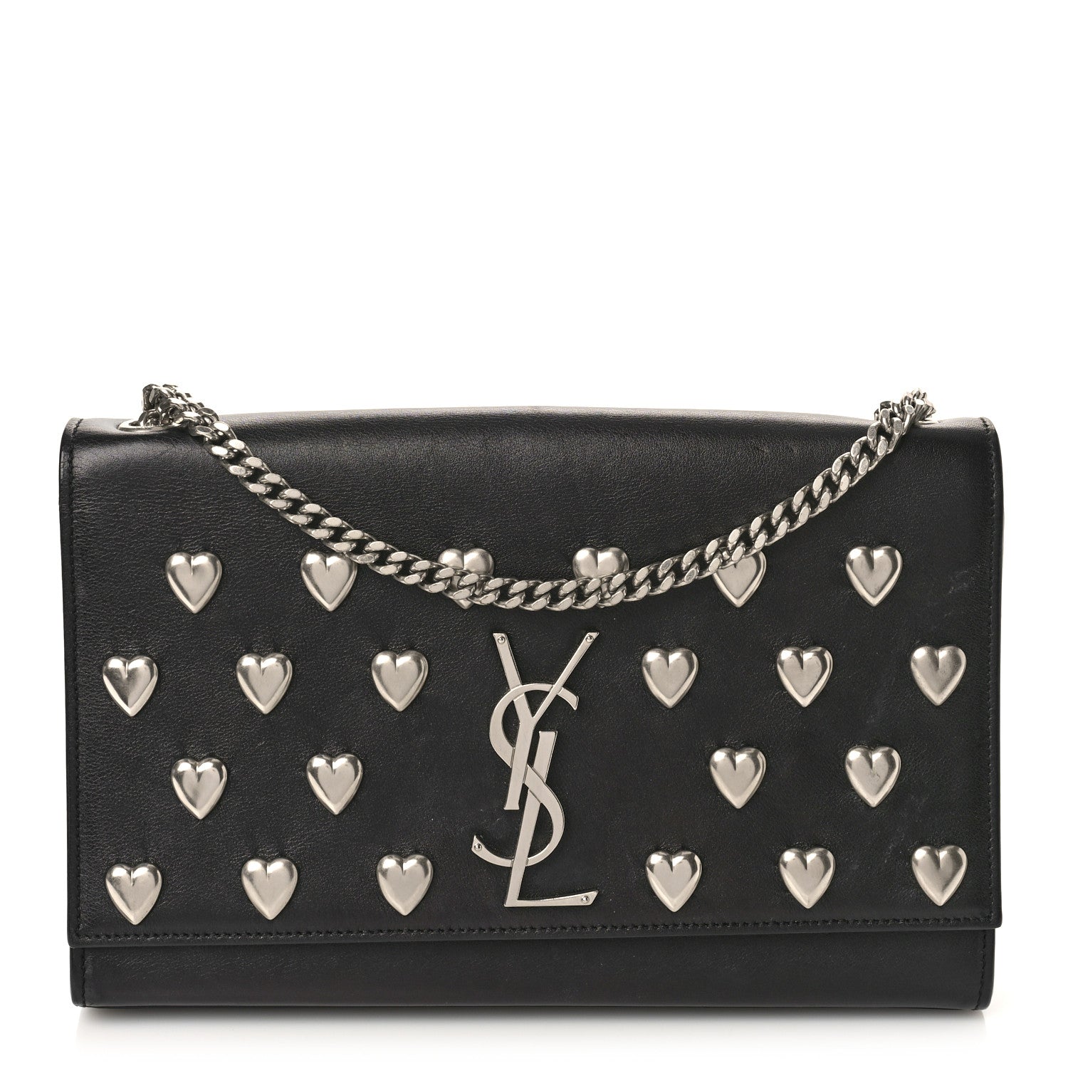 Saint Laurent Calfskin Heart Studded Monogram Chain Wallet Black 1 of 8